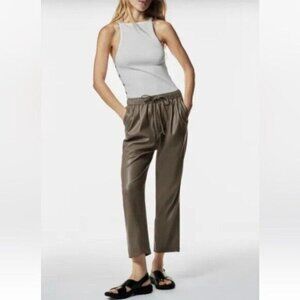 Zara women vegan leather pant  trouser M green straight fall event casual Y2K